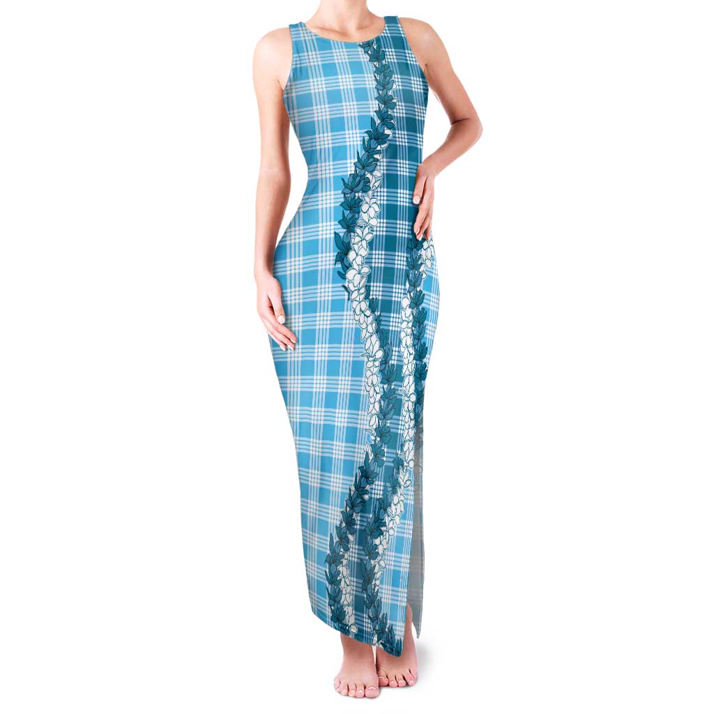 Blue Hawaii Palaka Tank Maxi Dress Hawaiian Honohono Lei