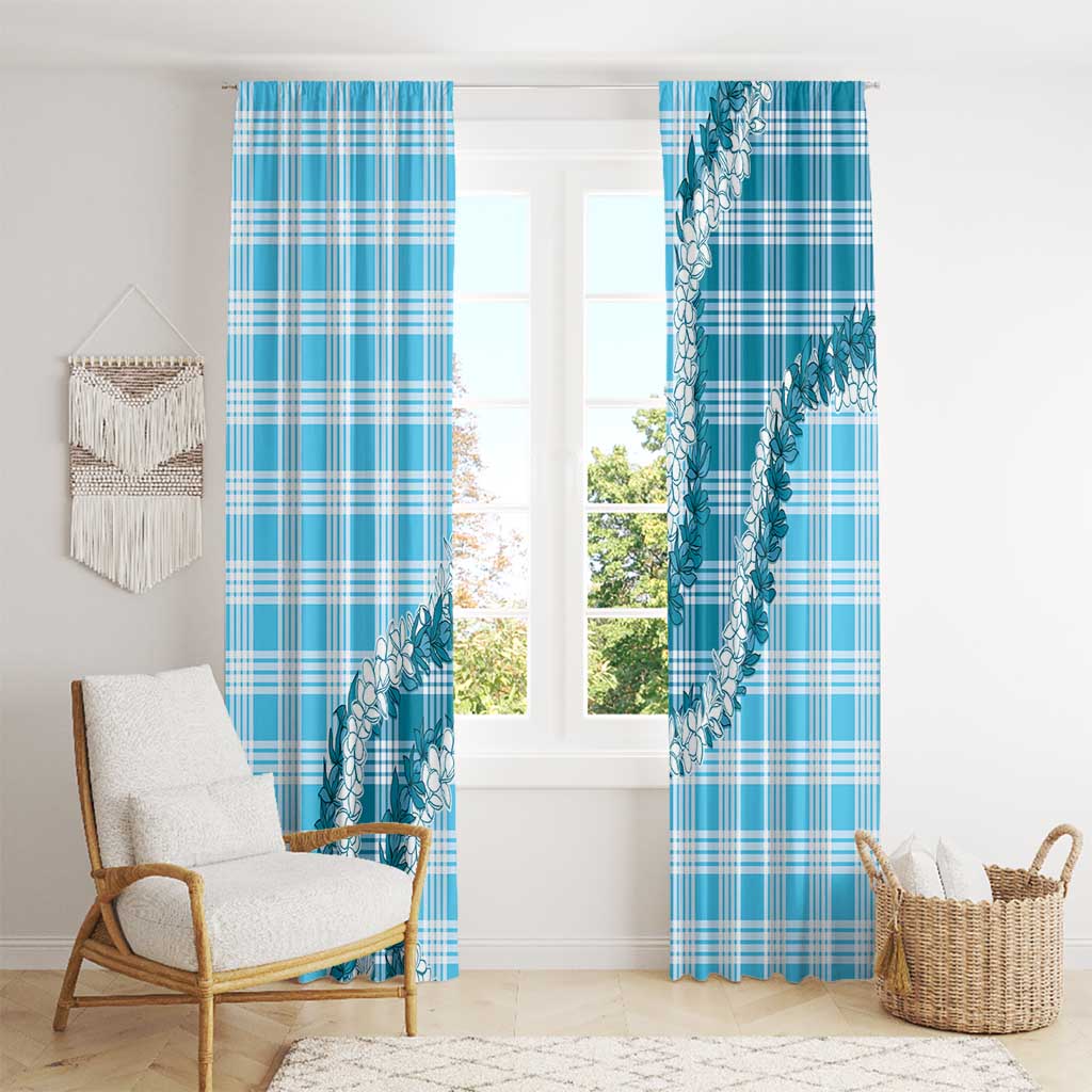 Blue Hawaii Palaka Window Curtain Hawaiian Honohono Lei
