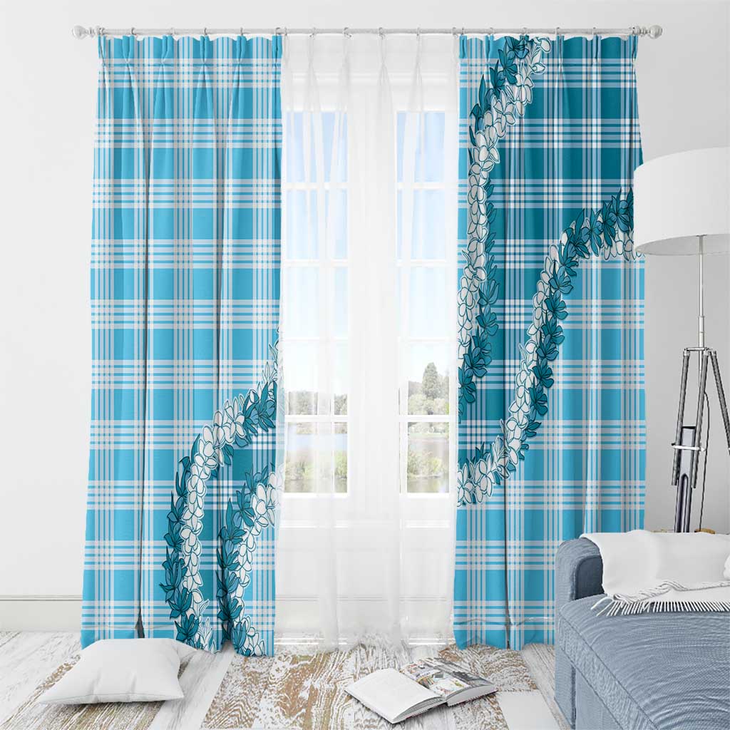 Blue Hawaii Palaka Window Curtain Hawaiian Honohono Lei