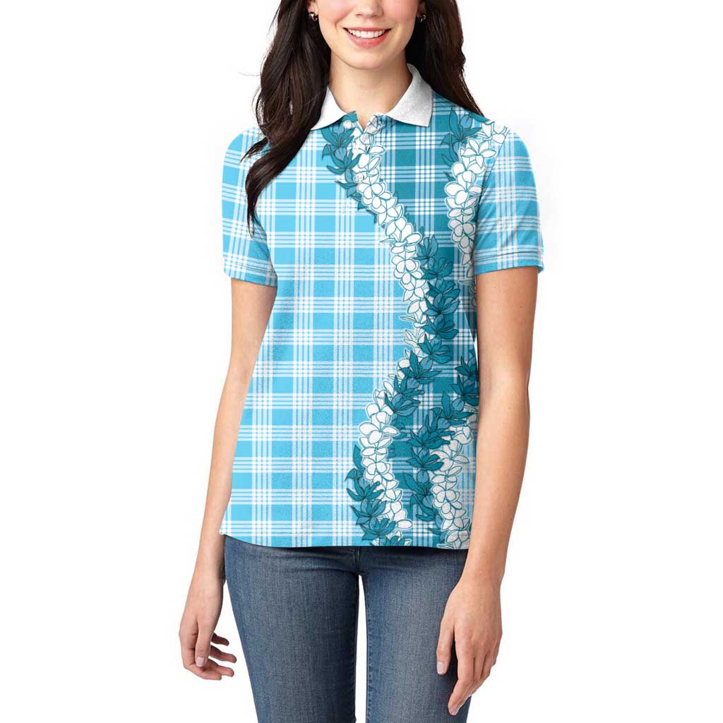 Blue Hawaii Palaka Women Polo Shirt Hawaiian Honohono Lei LT05 - Polynesian Pride