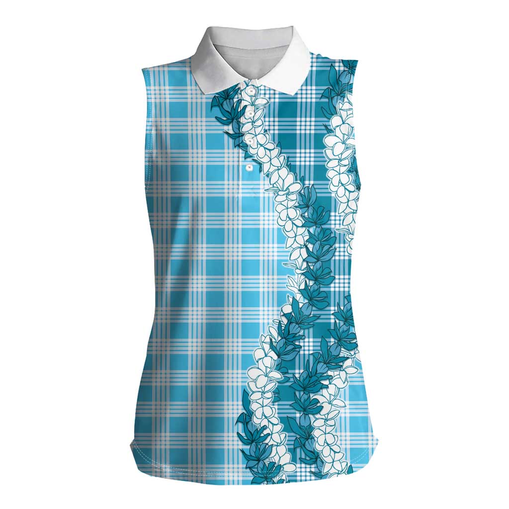 Blue Hawaii Palaka Women Sleeveless Polo Shirt Hawaiian Honohono Lei LT05 Female Blue - Polynesian Pride