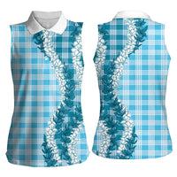 Blue Hawaii Palaka Women Sleeveless Polo Shirt Hawaiian Honohono Lei LT05 - Polynesian Pride