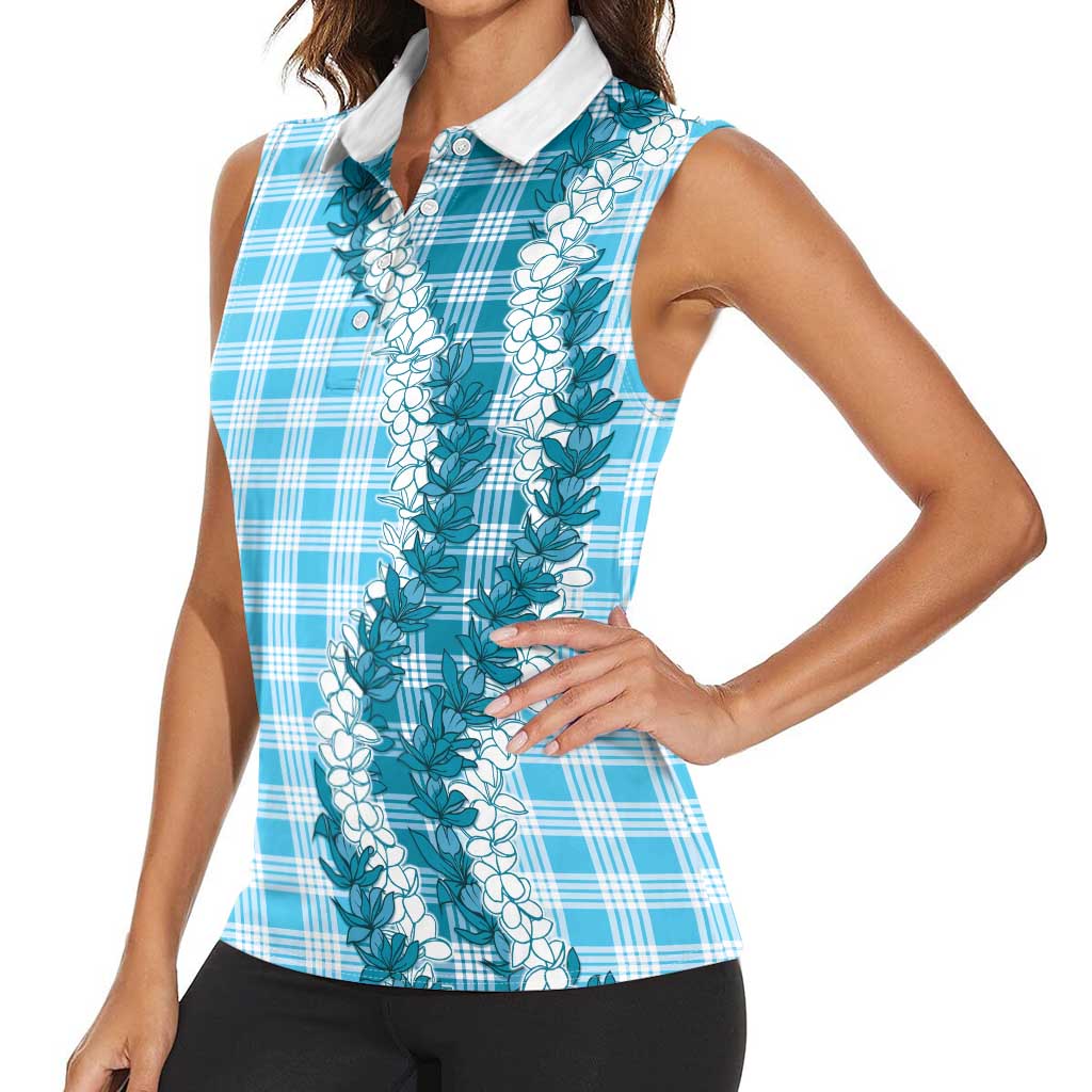 Blue Hawaii Palaka Women Sleeveless Polo Shirt Hawaiian Honohono Lei LT05 - Polynesian Pride