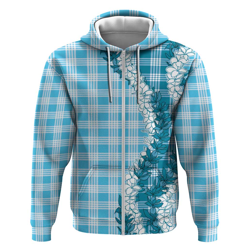 Blue Hawaii Palaka Zip Hoodie Hawaiian Honohono Lei