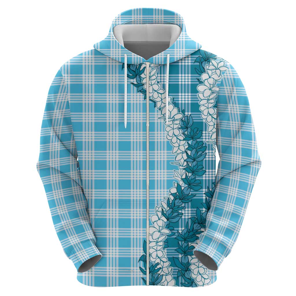 Blue Hawaii Palaka Zip Hoodie Hawaiian Honohono Lei LT05 - Polynesian Pride