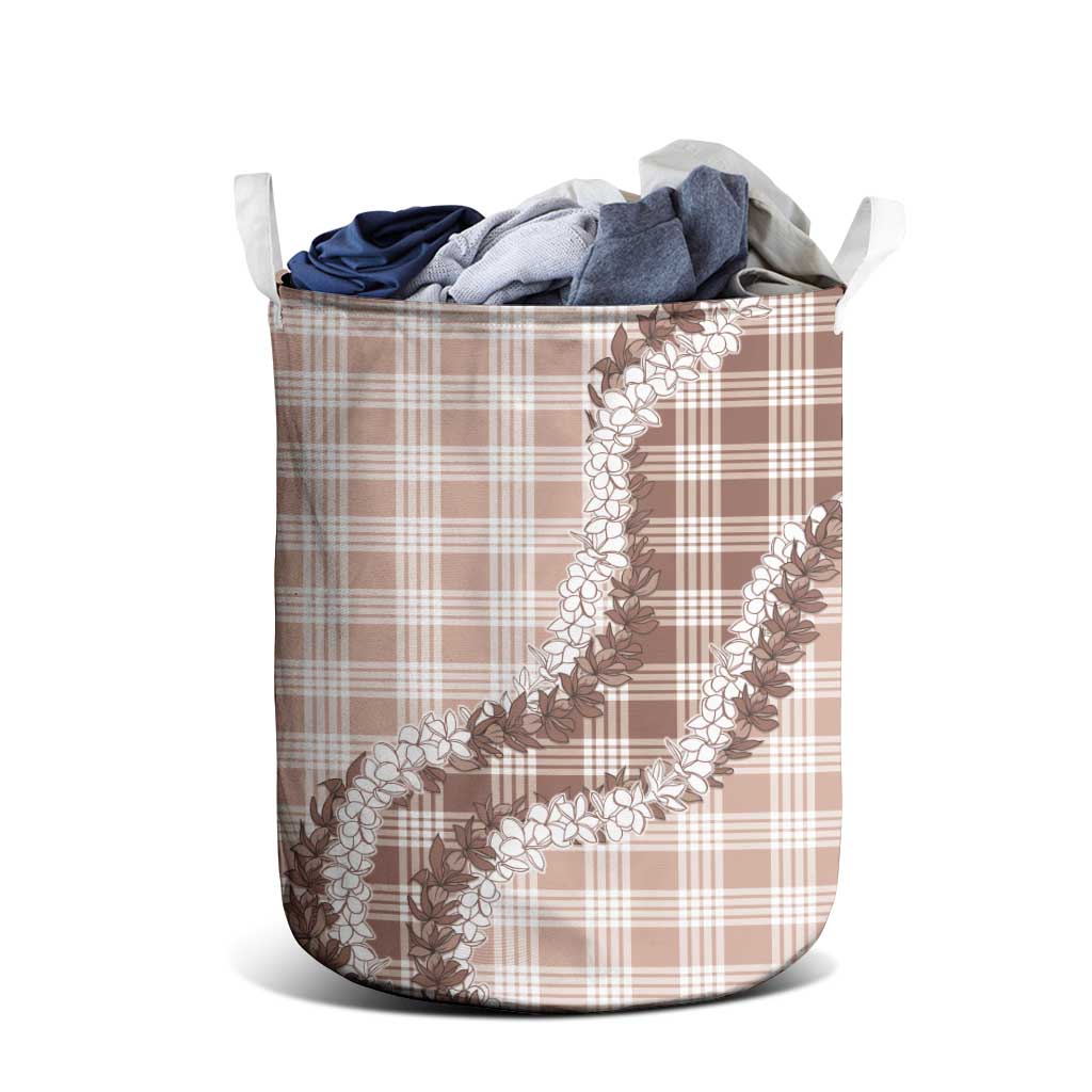 Beige Hawaii Palaka Laundry Basket Hawaiian Honohono Lei