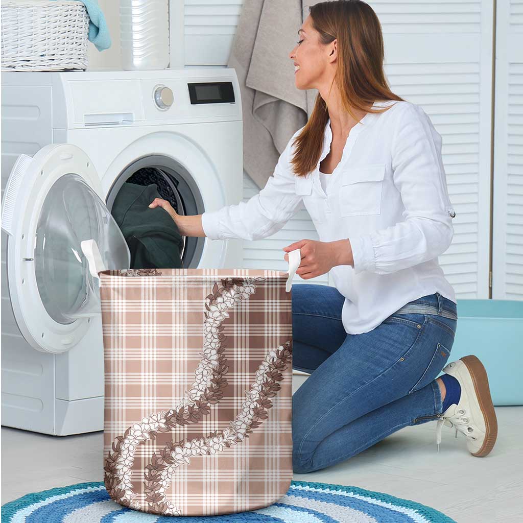 Beige Hawaii Palaka Laundry Basket Hawaiian Honohono Lei