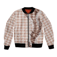 Beige Hawaii Palaka Bomber Jacket Hawaiian Honohono Lei