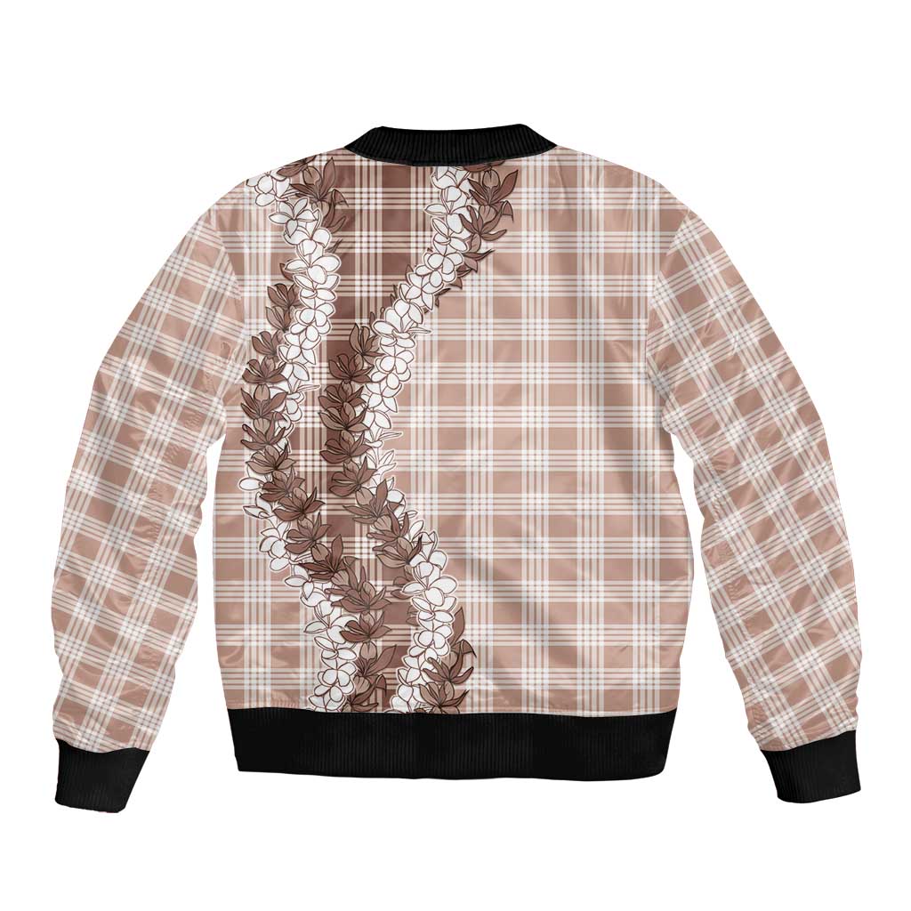 Beige Hawaii Palaka Bomber Jacket Hawaiian Honohono Lei