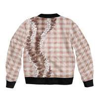 Beige Hawaii Palaka Bomber Jacket Hawaiian Honohono Lei