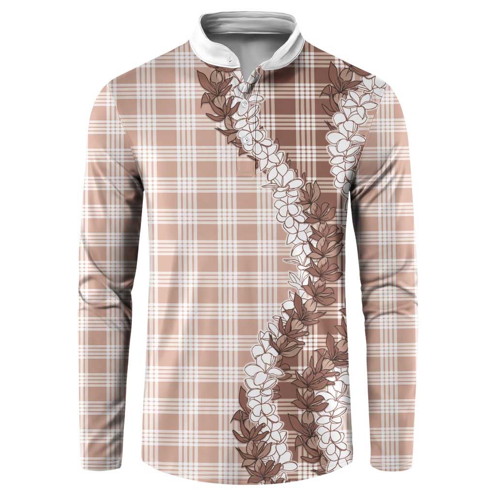 Beige Hawaii Palaka Button Sweatshirt Hawaiian Honohono Lei