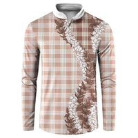 Beige Hawaii Palaka Button Sweatshirt Hawaiian Honohono Lei