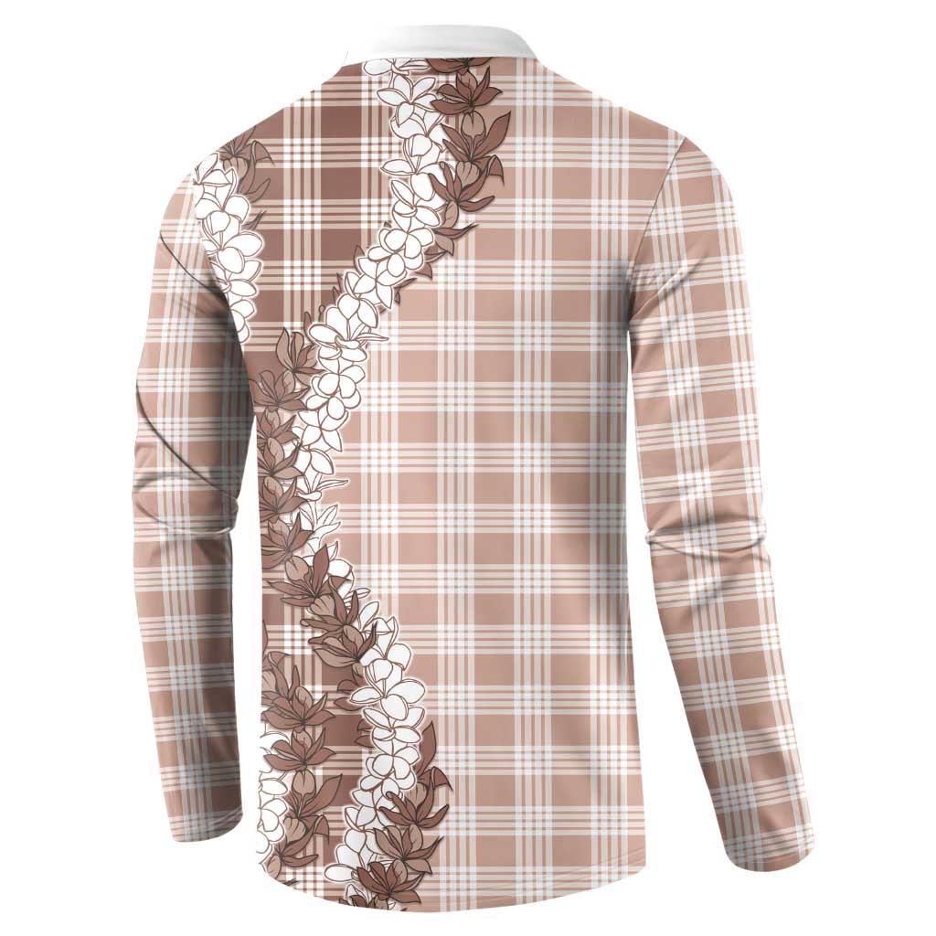 Beige Hawaii Palaka Button Sweatshirt Hawaiian Honohono Lei
