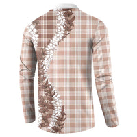 Beige Hawaii Palaka Button Sweatshirt Hawaiian Honohono Lei