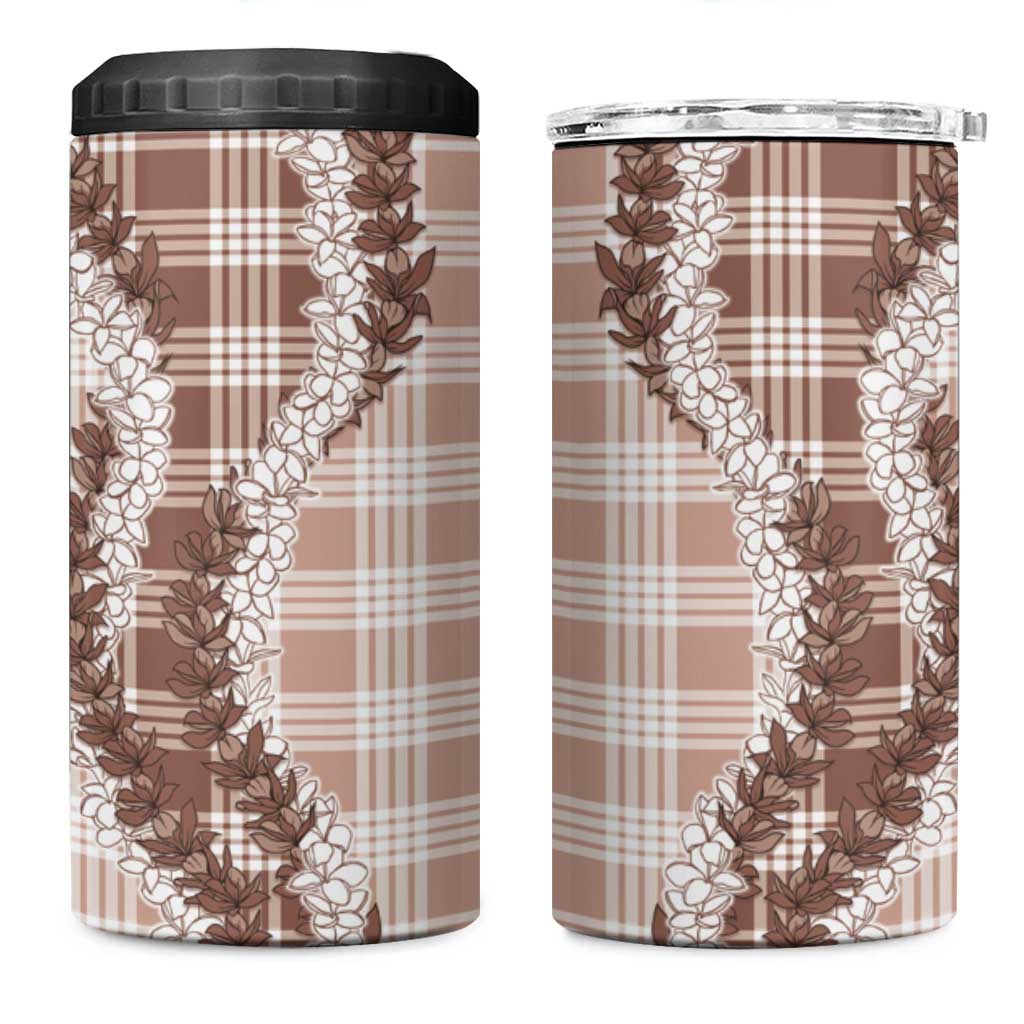 Beige Hawaii Palaka 4 in 1 Can Cooler Tumbler Hawaiian Honohono Lei