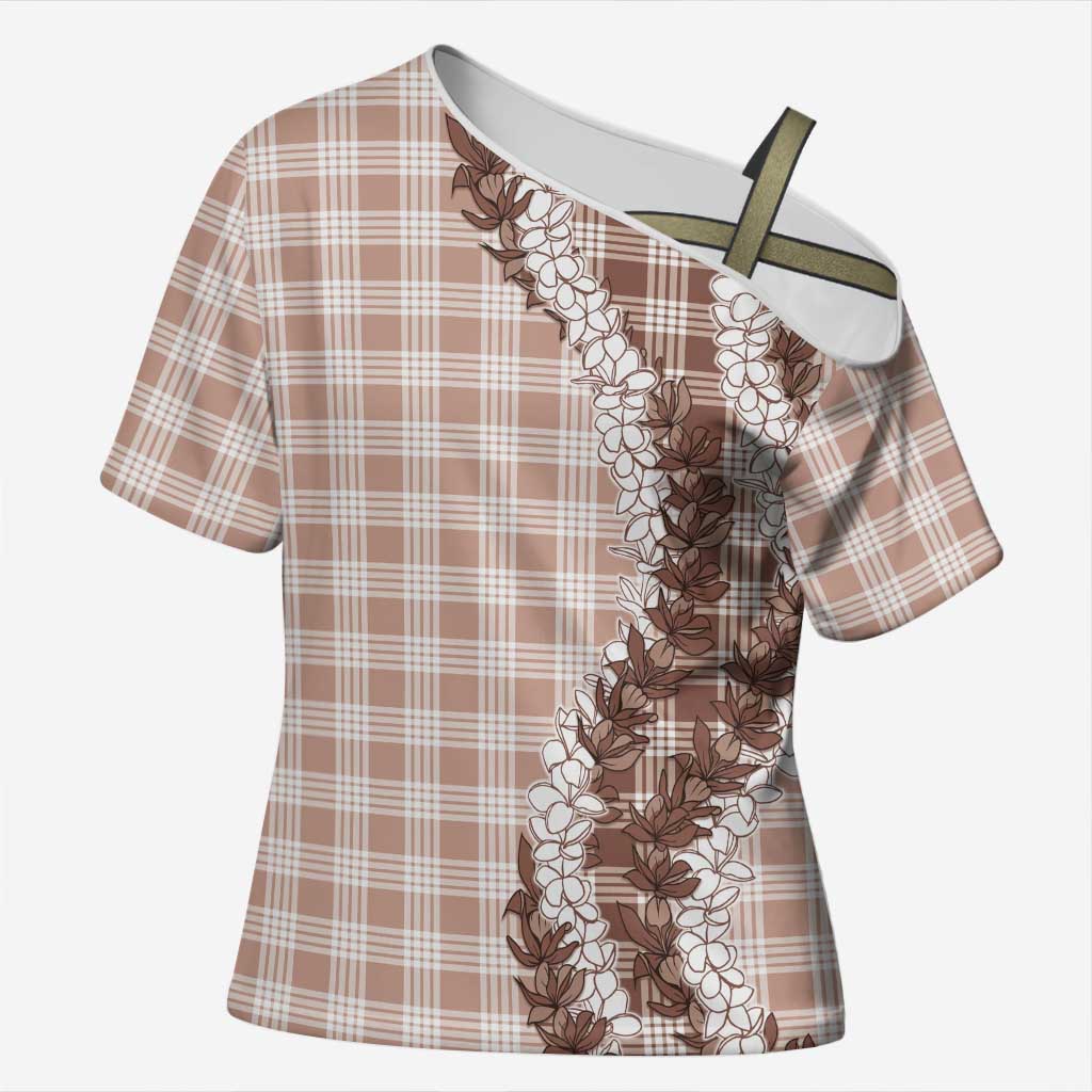 Beige Hawaii Palaka Cross Shoulder Shirt Hawaiian Honohono Lei LT05 Female Beige - Polynesian Pride