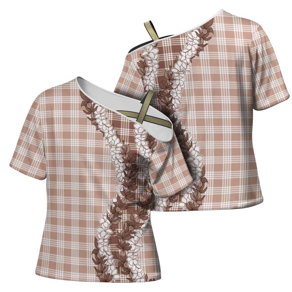 Beige Hawaii Palaka Cross Shoulder Shirt Hawaiian Honohono Lei