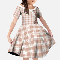 Beige Hawaii Palaka Family Matching Off The Shoulder Long Sleeve Dress and Hawaiian Shirt Hawaiian Honohono Lei LT05 Daughter's Dress Beige - Polynesian Pride