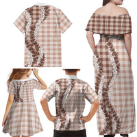 Beige Hawaii Palaka Family Matching Off Shoulder Maxi Dress and Hawaiian Shirt Hawaiian Honohono Lei LT05 - Polynesian Pride