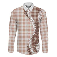 Beige Hawaii Palaka Family Matching Off Shoulder Maxi Dress and Hawaiian Shirt Hawaiian Honohono Lei LT05 Dad's Shirt - Long Sleeve Beige - Polynesian Pride