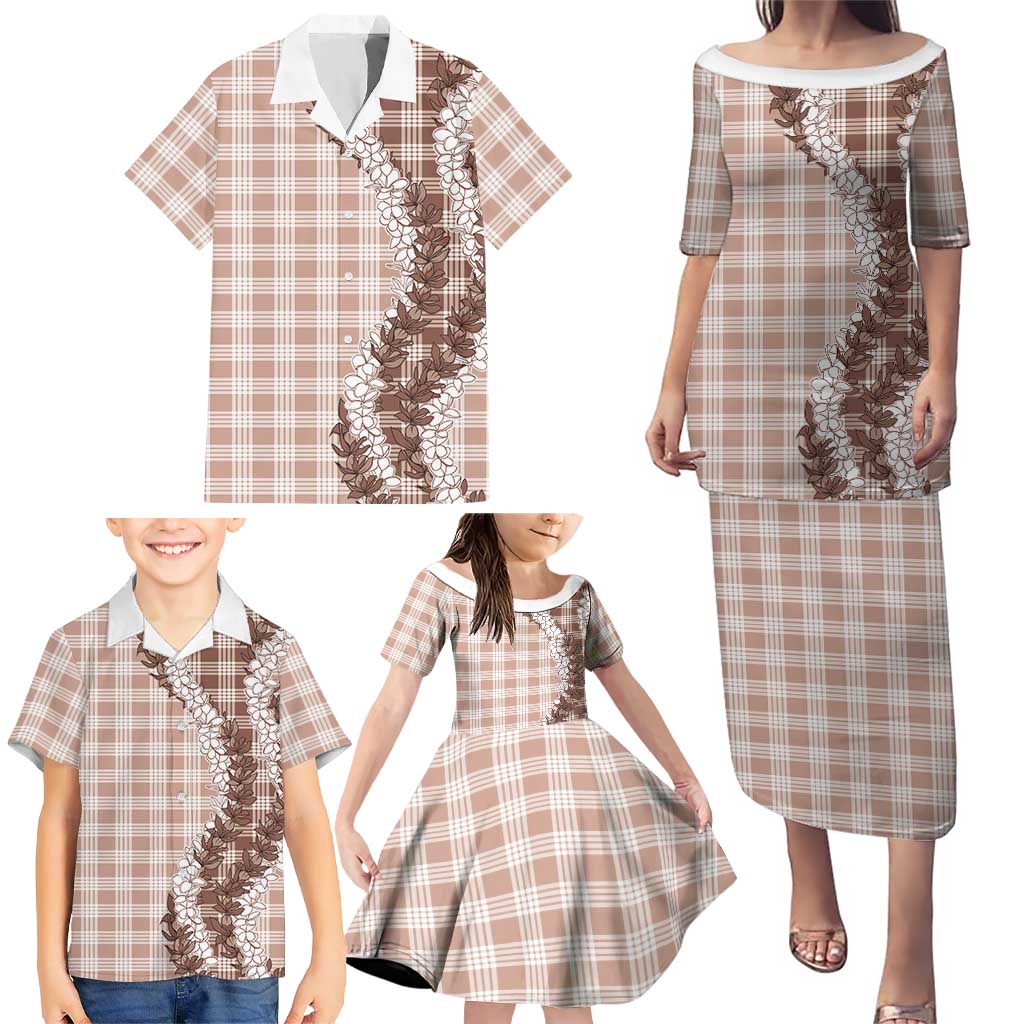 Beige Hawaii Palaka Family Matching Puletasi and Hawaiian Shirt Hawaiian Honohono Lei LT05 - Polynesian Pride