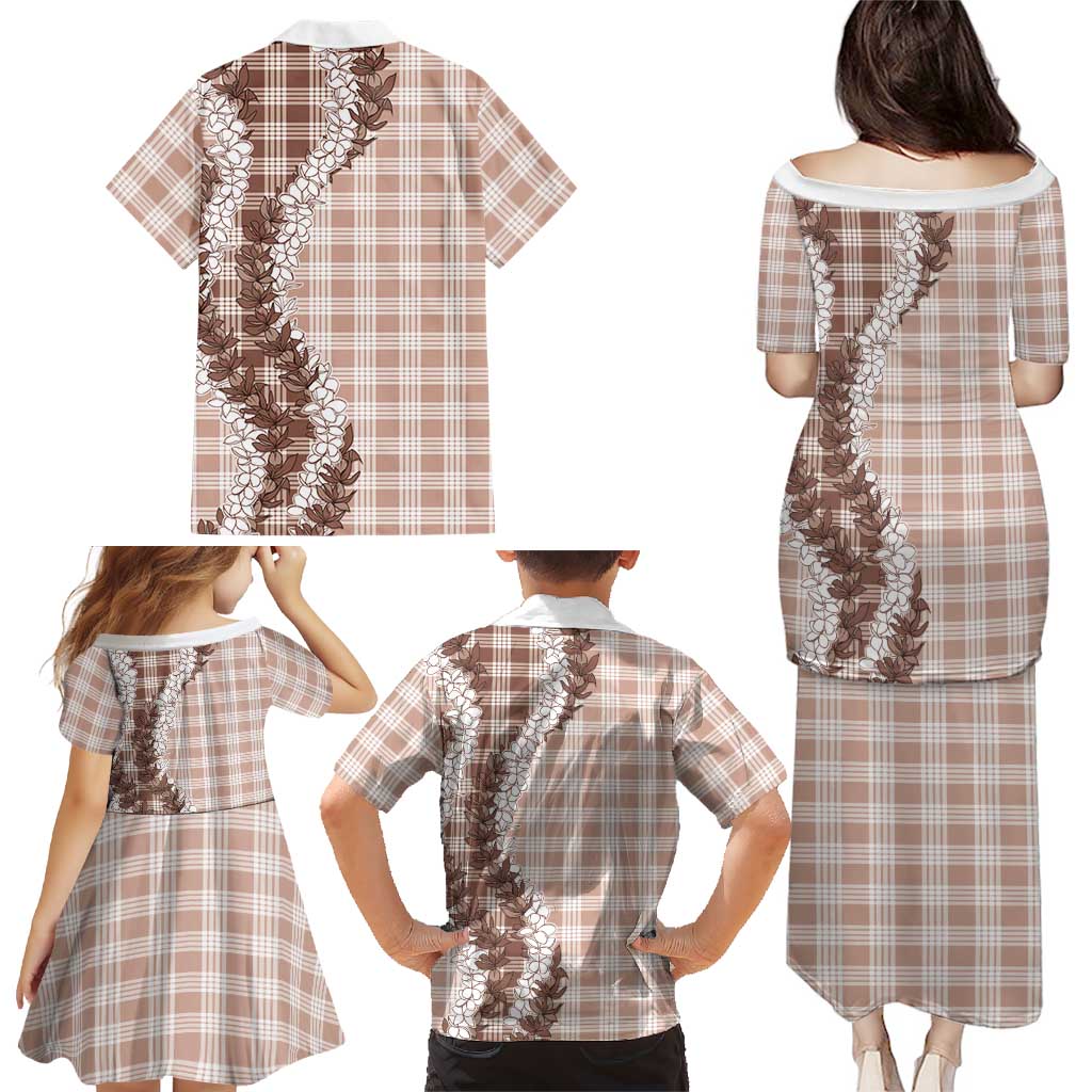 Beige Hawaii Palaka Family Matching Puletasi and Hawaiian Shirt Hawaiian Honohono Lei LT05 - Polynesian Pride