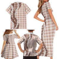 Beige Hawaii Palaka Family Matching Short Sleeve Bodycon Dress and Hawaiian Shirt Hawaiian Honohono Lei LT05 - Polynesian Pride