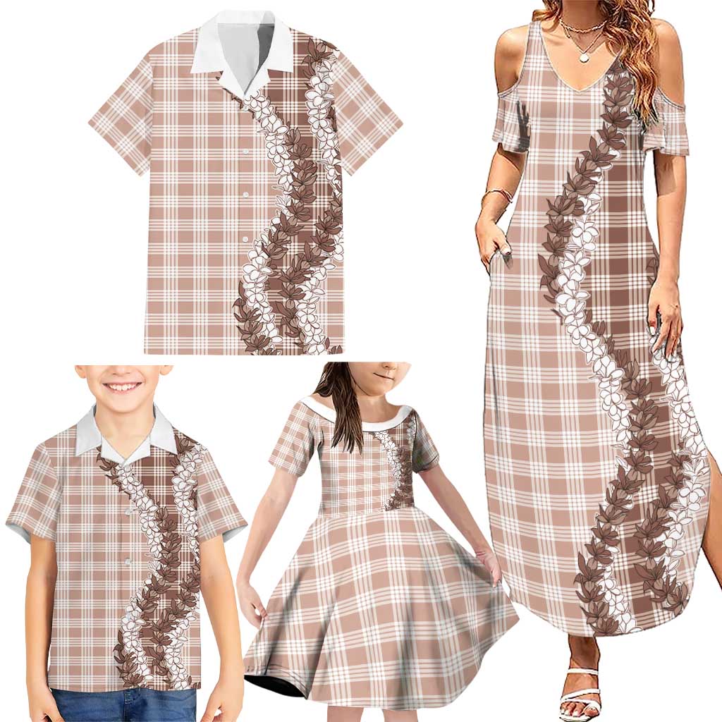 Beige Hawaii Palaka Family Matching Summer Maxi Dress and Hawaiian Shirt Hawaiian Honohono Lei LT05 - Polynesian Pride