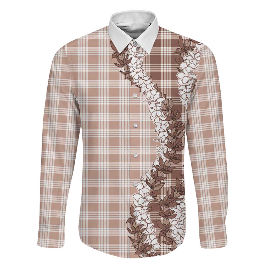 Beige Hawaii Palaka Family Matching Summer Maxi Dress and Hawaiian Shirt Hawaiian Honohono Lei LT05 Dad's Shirt - Long Sleeve Beige - Polynesian Pride