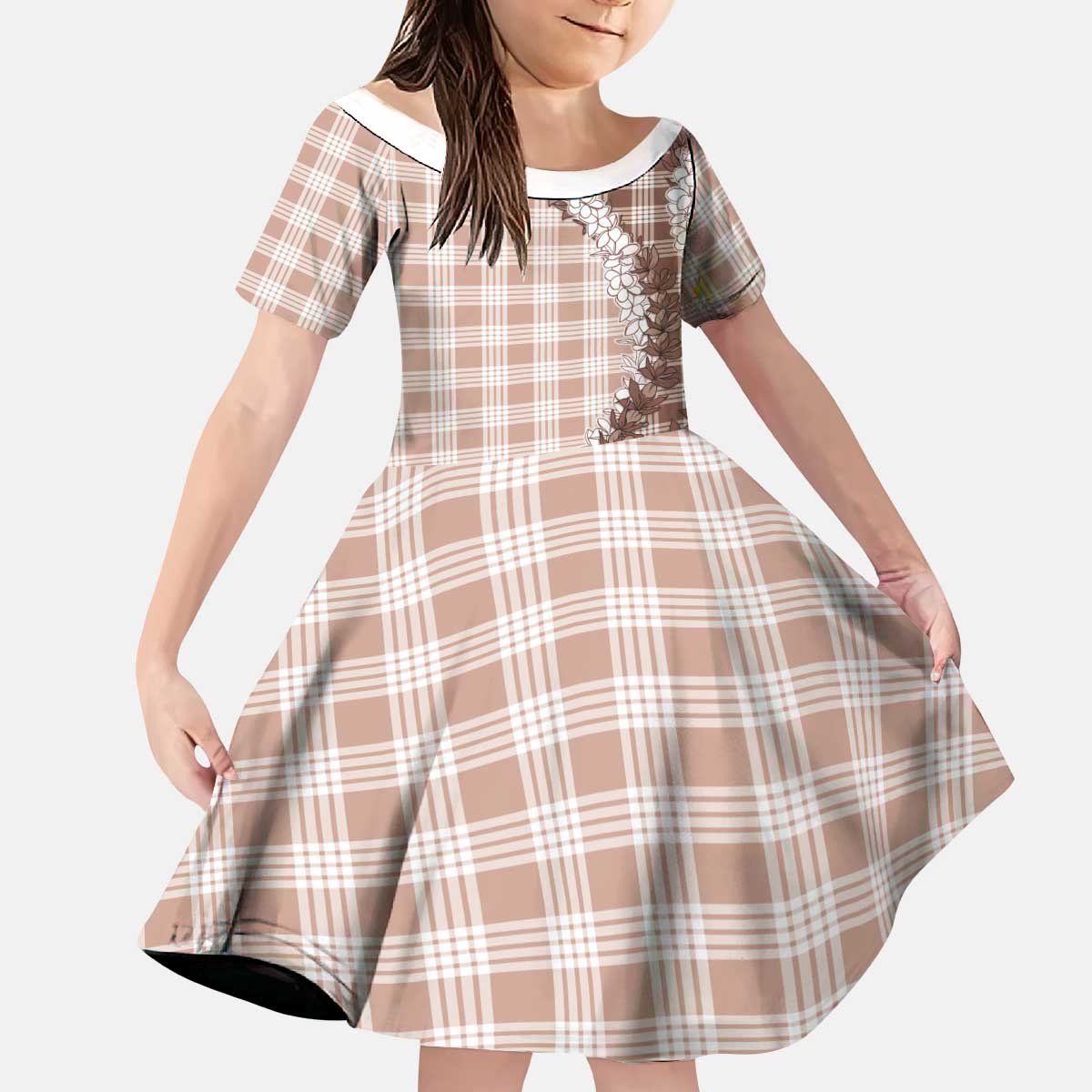 Beige Hawaii Palaka Kid Short Sleeve Dress Hawaiian Honohono Lei LT05 KID Beige - Polynesian Pride