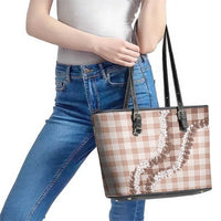 Beige Hawaii Palaka Leather Tote Bag Hawaiian Honohono Lei