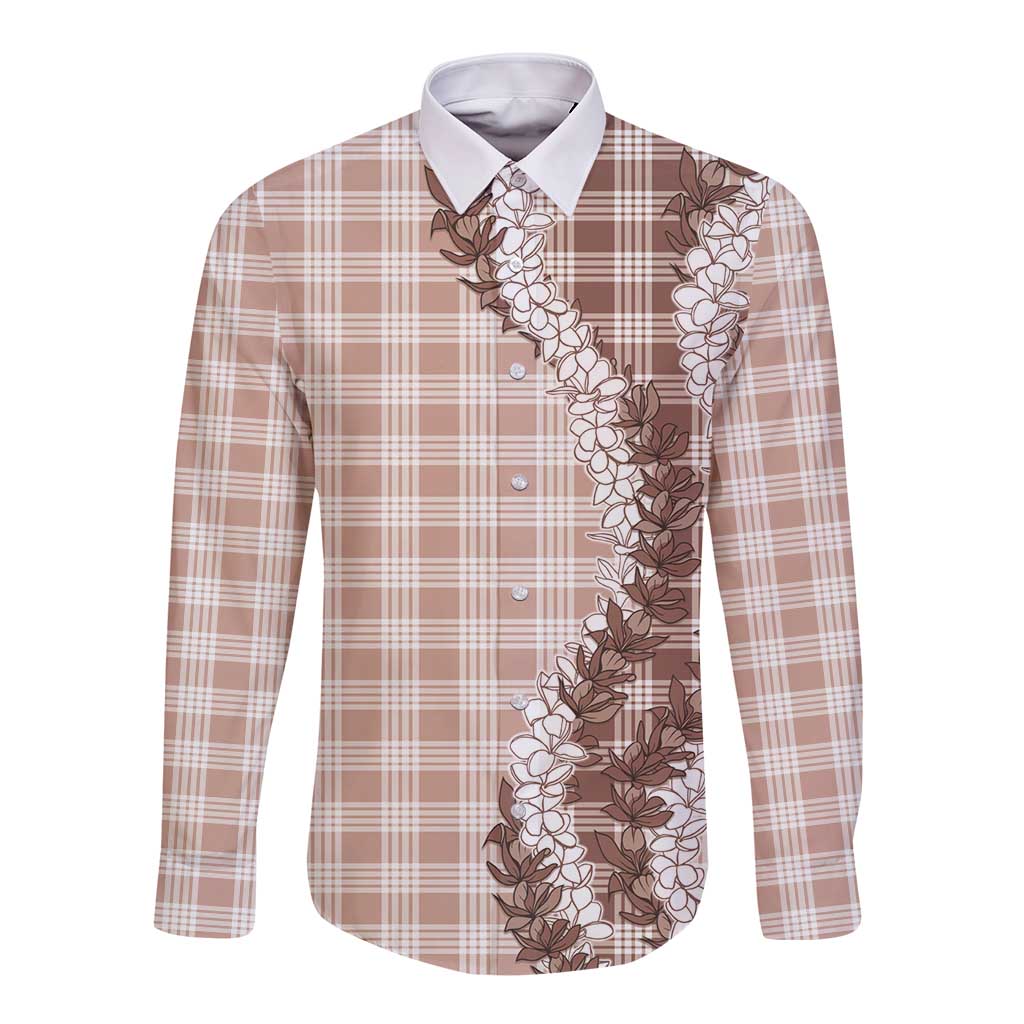 Beige Hawaii Palaka Long Sleeve Button Shirt Hawaiian Honohono Lei LT05 Unisex Beige - Polynesian Pride