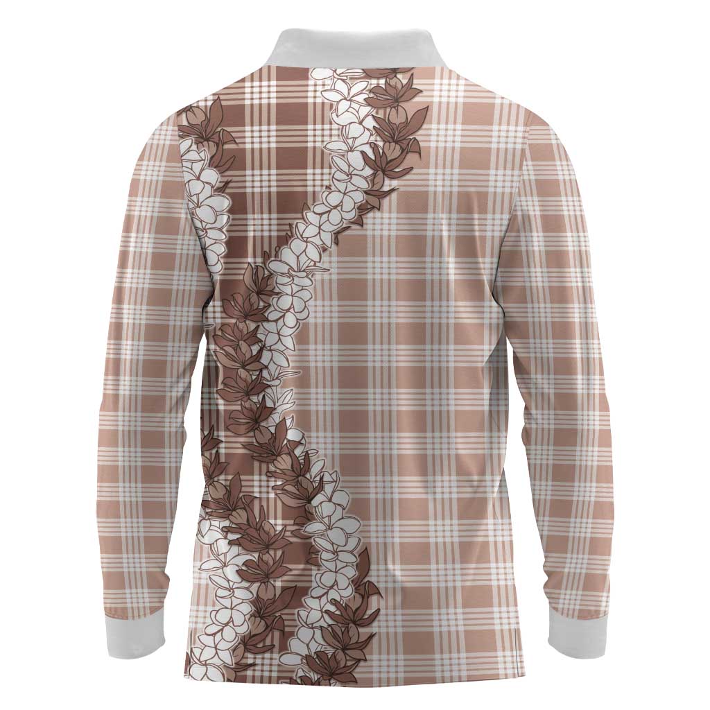 Beige Hawaii Palaka Long Sleeve Polo Shirt Hawaiian Honohono Lei LT05 - Polynesian Pride