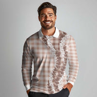 Beige Hawaii Palaka Long Sleeve Polo Shirt Hawaiian Honohono Lei LT05 - Polynesian Pride