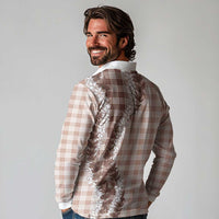 Beige Hawaii Palaka Long Sleeve Polo Shirt Hawaiian Honohono Lei LT05 - Polynesian Pride
