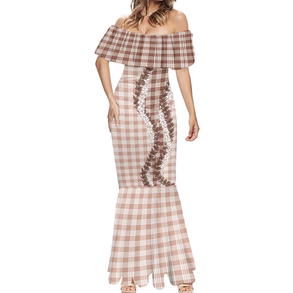 Beige Hawaii Palaka Mermaid Dress Hawaiian Honohono Lei LT05 - Polynesian Pride