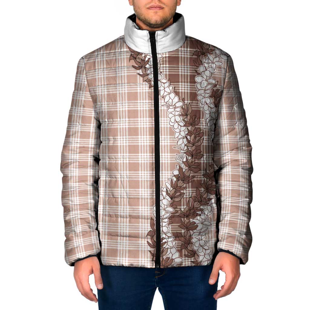 Beige Hawaii Palaka Padded Jacket Hawaiian Honohono Lei