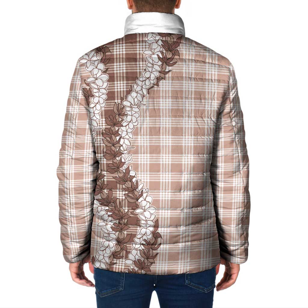 Beige Hawaii Palaka Padded Jacket Hawaiian Honohono Lei