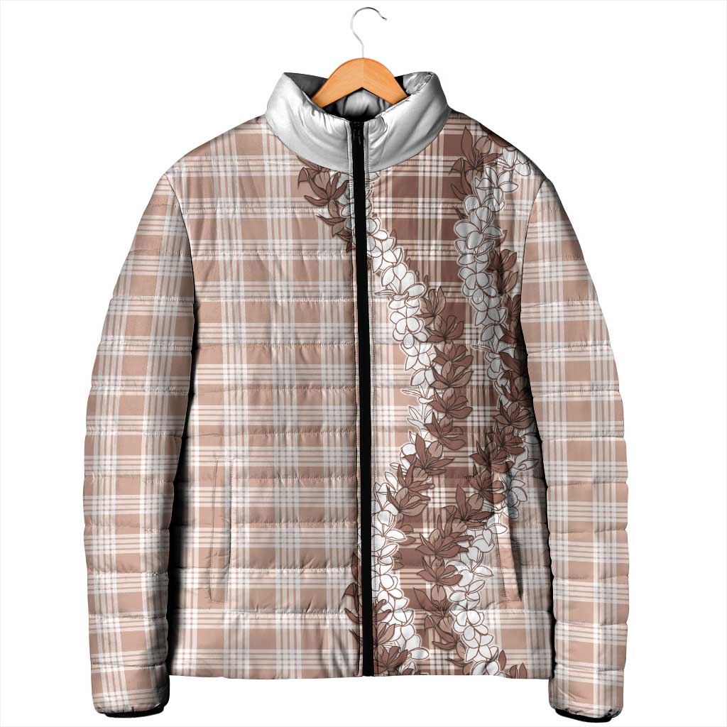 Beige Hawaii Palaka Padded Jacket Hawaiian Honohono Lei