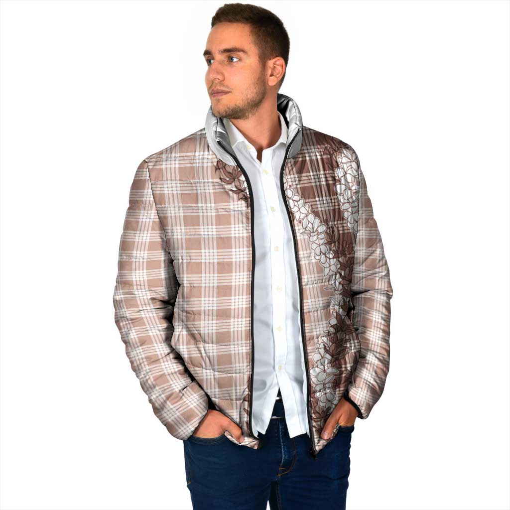 Beige Hawaii Palaka Padded Jacket Hawaiian Honohono Lei