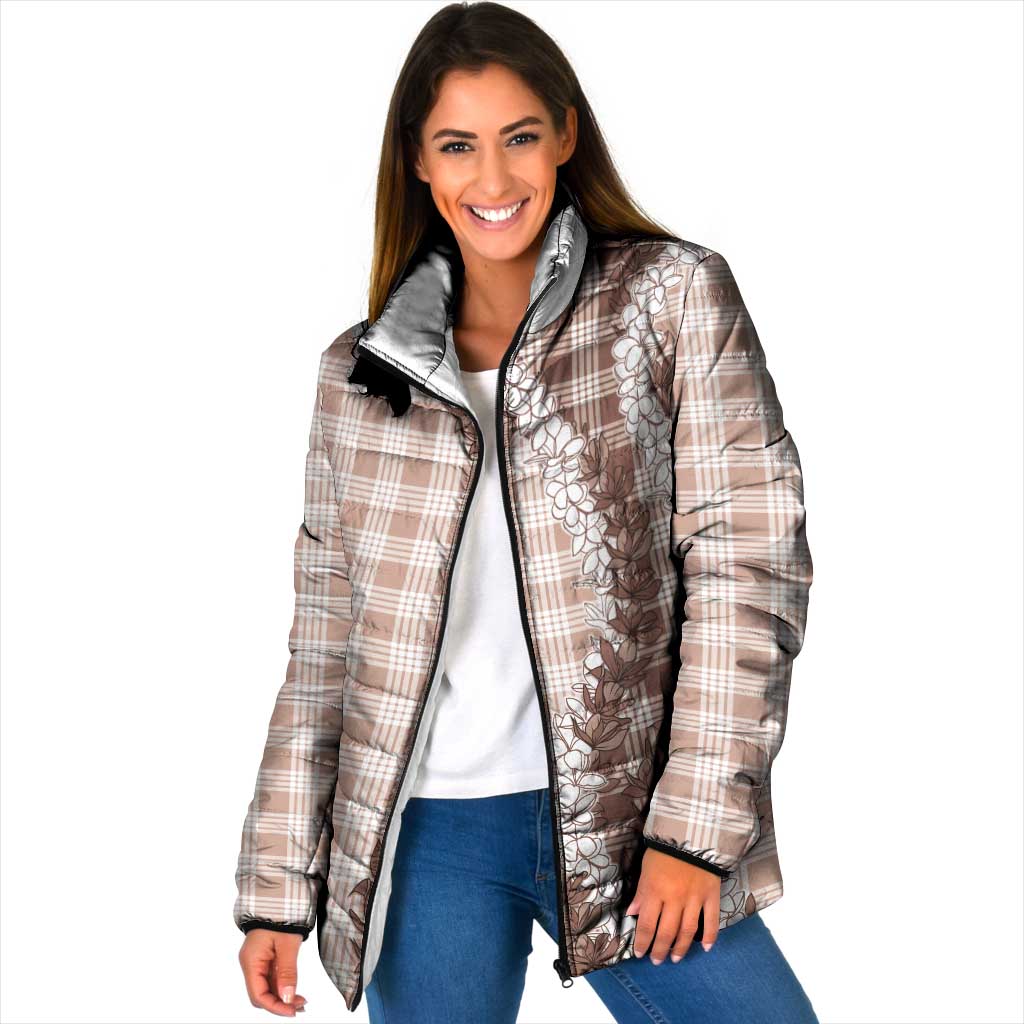 Beige Hawaii Palaka Padded Jacket Hawaiian Honohono Lei