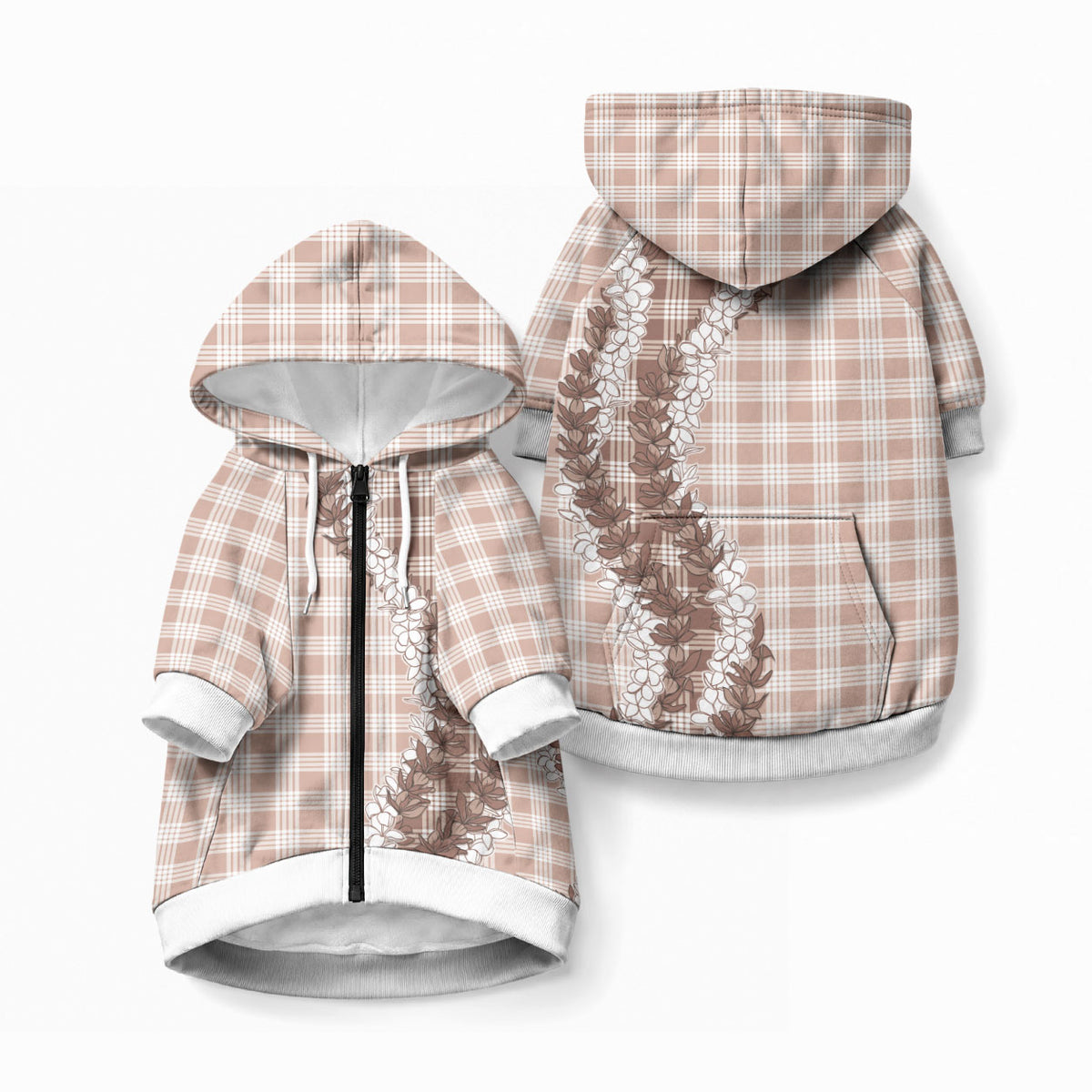 Beige Hawaii Palaka Pet Hoodie Hawaiian Honohono Lei