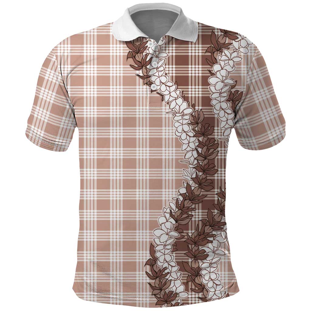 Beige Hawaii Palaka Polo Shirt Hawaiian Honohono Lei