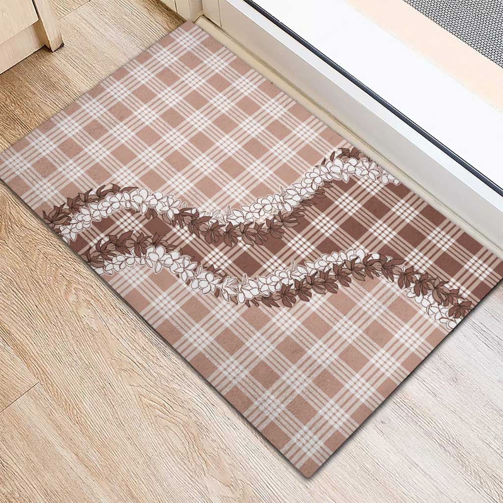 Beige Hawaii Palaka Rubber Doormat Hawaiian Honohono Lei