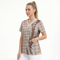 Beige Hawaii Palaka Scrub Top Hawaiian Honohono Lei