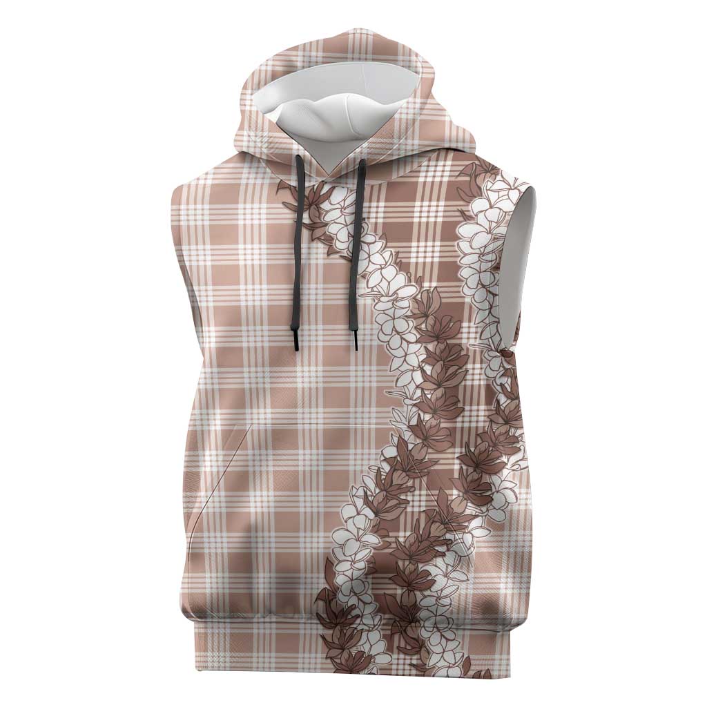 Beige Hawaii Palaka Sleeveless Hoodie Hawaiian Honohono Lei