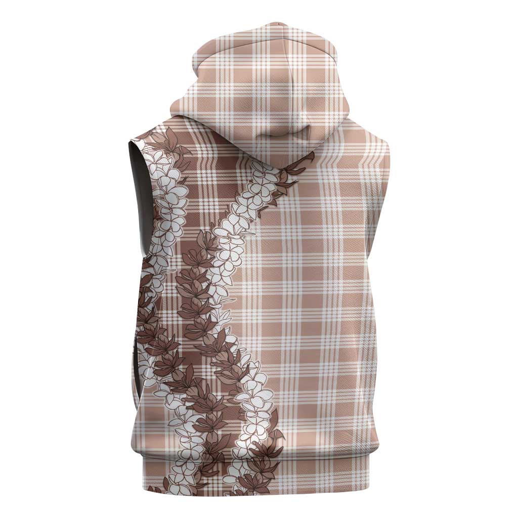 Beige Hawaii Palaka Sleeveless Hoodie Hawaiian Honohono Lei LT05 - Polynesian Pride