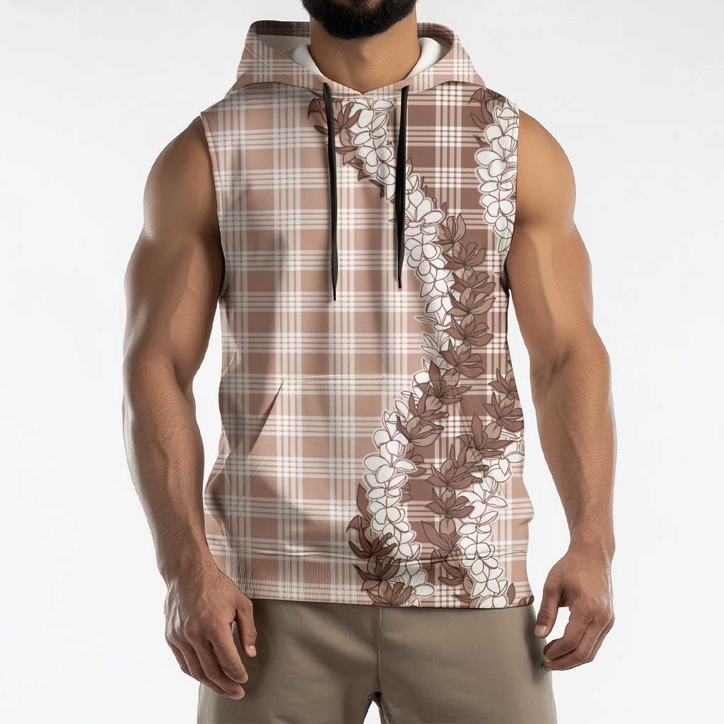 Beige Hawaii Palaka Sleeveless Hoodie Hawaiian Honohono Lei LT05 - Polynesian Pride