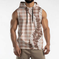 Beige Hawaii Palaka Sleeveless Hoodie Hawaiian Honohono Lei LT05 - Polynesian Pride