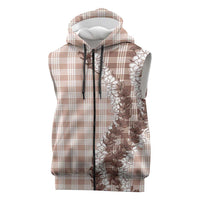 Beige Hawaii Palaka Sleeveless Zip Hoodie Hawaiian Honohono Lei LT05 Beige - Polynesian Pride